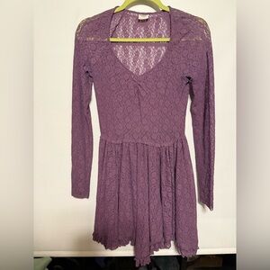Chic Long Sleeve Purple Lace Dress
